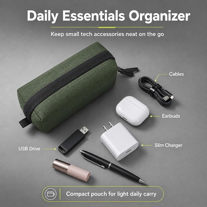 SIMTOP Electronics Travel Organizer, Compact Charger Case | Soft padded polyester helps protect cables, power banks, adapters and earbuds from light splashes and daily scratches