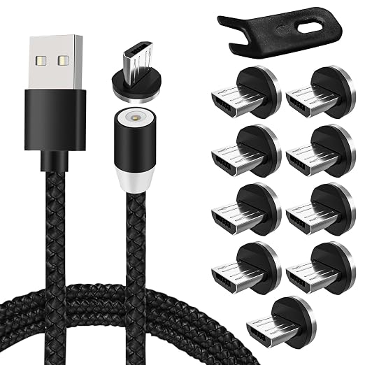 10-Pack Micro USB Magnetic Charging Cable Tips+ 6.5ft Magnetic Charger Cable & Removal Tool, Charging-Only (No Data Transfer)
