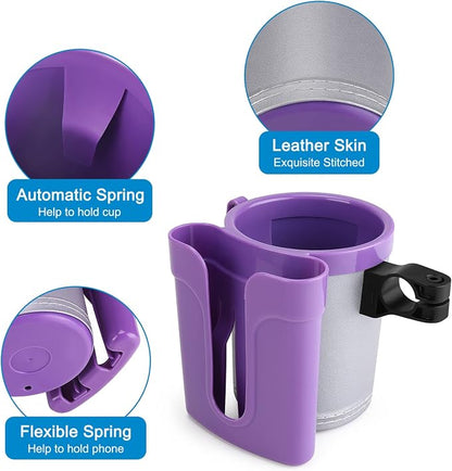 Accmor 3-in-1 Bike Cup Holder with Cell Phone Keys Holder, Bike Water Bottle Holders, Universal Bar Drink Cup Can Holder for Bicycles, Motorcycles, Scooters, Grey Purple