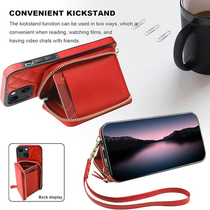 Bocasal Crossbody Wallet Case for iPhone 13, RFID Blocking PU Leather Zipper Handbag Purse Flip Cover, Kickstand Folio Case with Card Slots Holder Wrist Strap Lanyard 5G 6.1 Inch (Red)