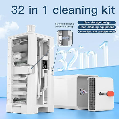 32-in-1 Keyboard Cleaning Kit for MacBook Laptop Computer, Earbud Cleaner Kit for Airpod Earphones, Multi-Function PC Electronic Cleaner Kit for iPhone Cell Phone Camera (White)