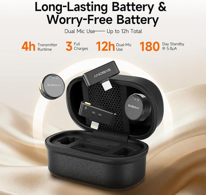 SVBONY Lavalier Microphone for iPhone, Mini Mic with Dual Receivers for Multi Shooting,Triple Intelligent Noise Reduction, Lav Mic 48kHz/16bit Recording Video, Interview, Streaming for iPhone/Android
