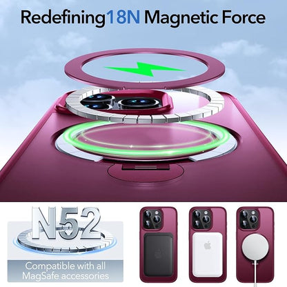 Anqrp 360° All-in-ONE Stand Case for iPhone 15 Pro with Rotatable Magnetic Kickstand Ring Holder, Compatible with MagSafe, MIL-Grade Shockproof iPhone 15 Pro Phone Case Cover 6.1" Red