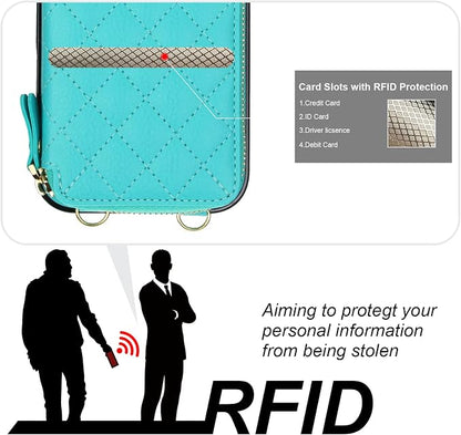 Bocasal Crossbody Wallet Case for iPhone 17 Pro Max, RFID Blocking PU Leather Zipper Handbag Purse Flip Cover, Kickstand Folio Case with Card Slots Holder Wrist Strap Lanyard 5G 6.9 Inch (Mint Green)