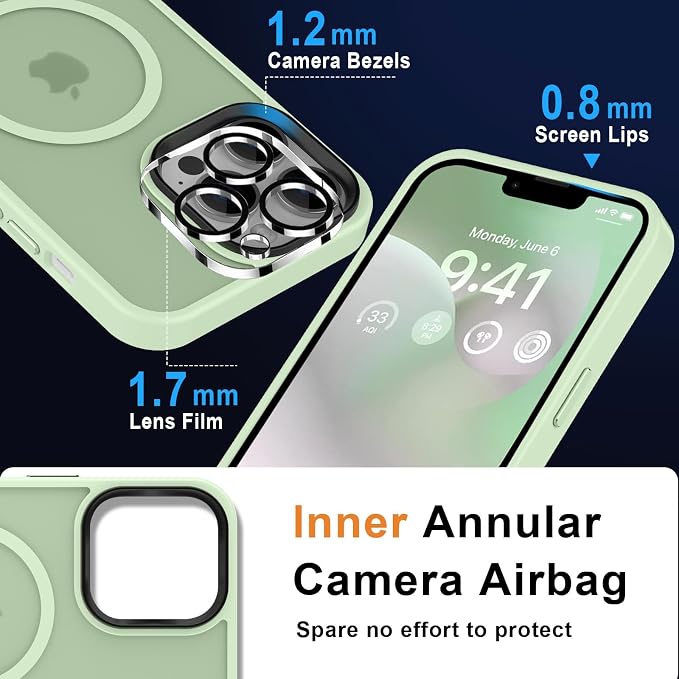 MOCCA Strong Magnetic for iPhone 12 Pro Max Case,[Compatible with Magsafe][Glass Screen Protector+Camera Lens Protector] Slim Thin Shockproof Cover Phone Case for iPhone 12 Pro Max 6.7", Light Green