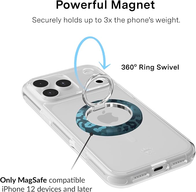 VELVET CAVIAR Compatible with MagSafe Phone Grip 2.0 | Cute Magnetic Ring Holder | Finger Loop Kickstand | Pop On Accessory for iPhone 17, 16, 15, 14, 13, 12 | Metallic Navy Leopard