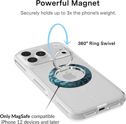 VELVET CAVIAR Compatible with MagSafe Phone Grip 2.0 | Cute Magnetic Ring Holder | Finger Loop Kickstand | Pop On Accessory for iPhone 17, 16, 15, 14, 13, 12 | Metallic Navy Leopard