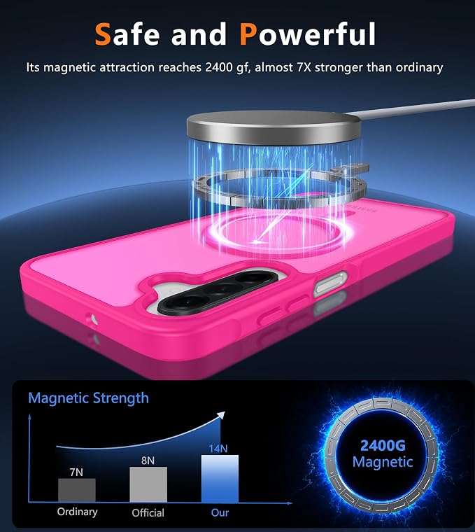 FNTCASE for Galaxy A26 5G Phone Case: Magnetic Matte Translucent Military Grade Drop Protection Cell Phone Cover - Slim Rugged Durable Shockproof Protective for Samsung A26 Cases - Hot Pink