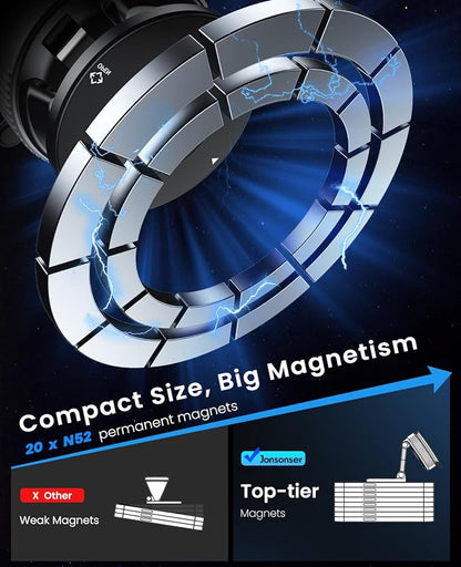 Jononser Magnetic Suction Cup Phone Mount for Magsafe, 360° Adjustable Magnetic Car Phone Holder, Pocket Size Foldable Car Mount, Phone Holders for Your Car for iPhone 17 16 15 14 13 12 Series,Silver