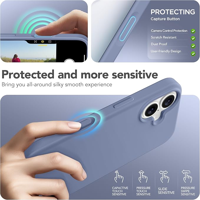 GONEZ Magnetic for iPhone 17 Case, Compatible with MagSafe, [Screen Protector + Camera Lens Protector], Liquid Silicone Anti-Scratch Shockproof Protective Phone Case 6.3 inch, Lavendr Gray