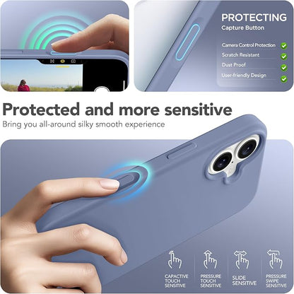 GONEZ Magnetic for iPhone 17 Case, Compatible with MagSafe, [Screen Protector + Camera Lens Protector], Liquid Silicone Anti-Scratch Shockproof Protective Phone Case 6.3 inch, Lavendr Gray