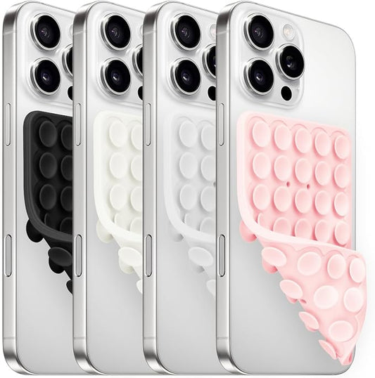 4Pack Silicone Suction Cup Phone Case Mount Double Sided, Phone Accessories Hands-Free Strong Grip Holder for Selfies and Videos, Silicon Phone Stand for iPhone and Android