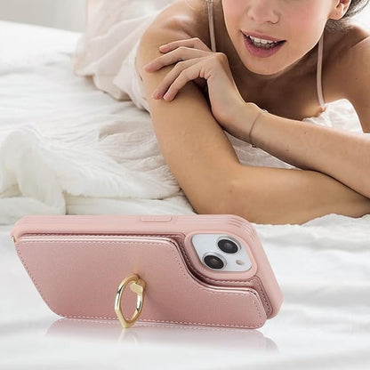 Lipvina for iPhone 13 Case with Card Holder for Women,Phone Case with Strap,Crossbody Lanyard,RFID Blocking,Ring Stand,Snap Clasp,Cute Wallet Cases for iPhone 13 6.1 inch(Rose Gold)