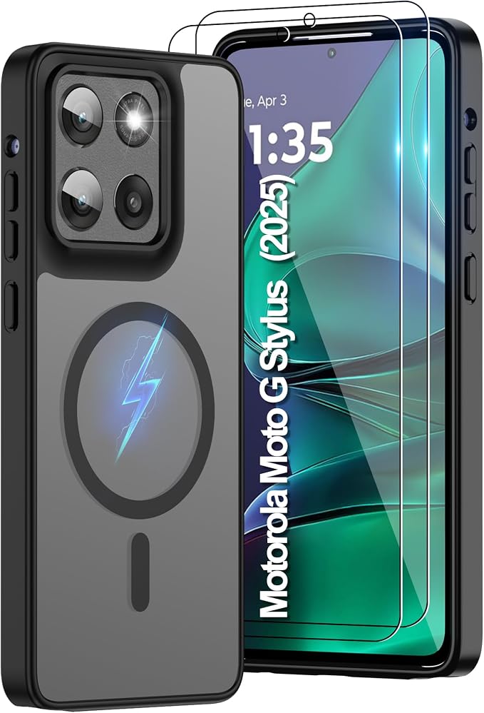 for Motorola Moto G Stylus 2025 Case Magnetic,Translucent Matte Compatible with Magsafe [Military-Grade Protection] with Screen Protector Shockproof Protective Case for Moto G Stylus 2025-Black