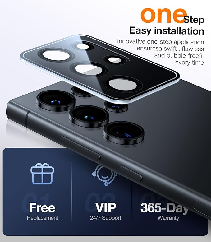 UltraGlass Unbreak Top 9H+ Glass for Samsung Galaxy S25 Ultra Camera Lens Protector (Military Grade Shatterproof & Longest Durable) Samsung S25 Ultra Camera Lens Protector, Titanium Black