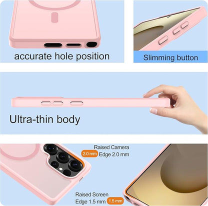 For Samsung Galaxy S25 Ultra Case [Compatible with Magsafe] Translucent Matte Magnetic S25 Ultra Phone Case,SlimThin Duty Shockproof Protection Cover with 2pc HD Screen Protector for S25 Ultra-Pink