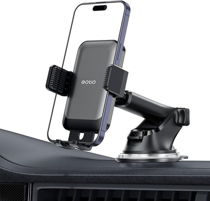 OQTIQ 3-in-1 Suction Cup Phone Holder Windshield/Dashboard/Air Vent, Dashboard & Windshield Suction Cup Car Phone Mount with Strong Sticky Gel Pad (Black & Silver)
