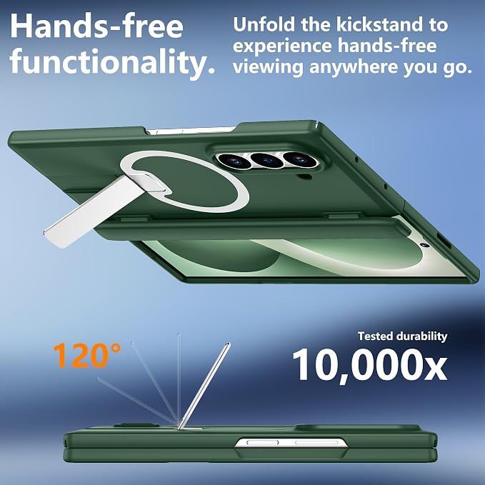 For Samsung Galaxy Z Fold 8 Ultra Case with Kickstand & Screen Protector | MagSafe-Compatible,Military Grade Drop Tested Non-Slip Slim Shockproof Case for Samsung Galaxy Z Fold 8 Ultra-Dark Green