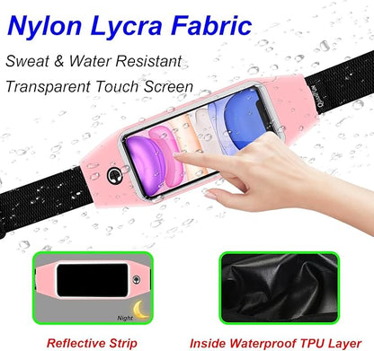 Running Belt for Women Men, Fanny Pack, Belt Bag, Money Belt, Waterproof Workout Waist Pouch Phone Holder with Touchscreen, Gym Running Gift Gear Accessories fits Phones UP to 6.5", Pink