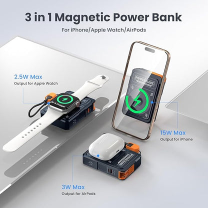 for Magsafe Battery Pack 10000mAh,5-in-1 Magnetic Portable Charger with Wall Plug, Wireless Power Bank for Apple Watch,22.5W Fast Charging PowerBank for iPhone 17 Pro Max/16/15/14/13/12 Mini