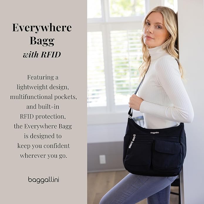 Baggallini womens Everywhere Bagg Crossbody Women 11x9 Lightweight Nylon Hobo Water-resistant Travel Bag W/Rfid