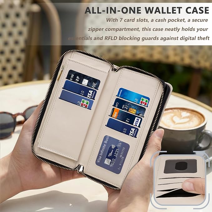 Rssviss Crossbody Case for Samsung Galaxy S26 Ultra Case Wallet, RFID Blocking Leather with Card Holder Kickstand, Handbag Zipper Flip Cover with Wrist Strap for S26 Ultra 6.9" Men Women, White