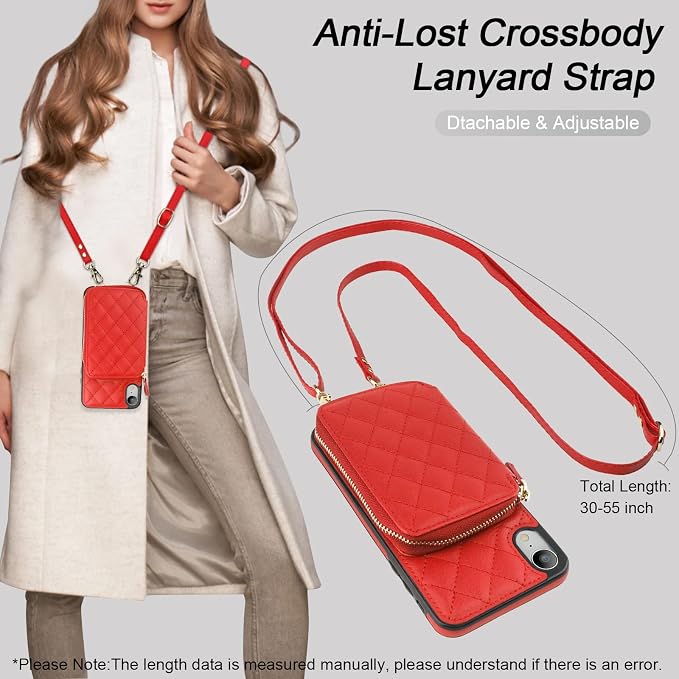 Bocasal Crossbody Wallet Case for iPhone Xr, RFID Blocking PU Leather Zipper Handbag Purse Flip Cover, Kickstand Folio Case with Card Slots Holder Wrist Strap Lanyard 6.1 Inch (Red)