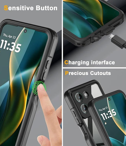 for Moto G 2025 Case, IP68 Waterproof Case with Built-in Screen Protector, Full Body Shockproof Dustproof Rugged Protective Phone Case for Motorola Moto G 2025 Black