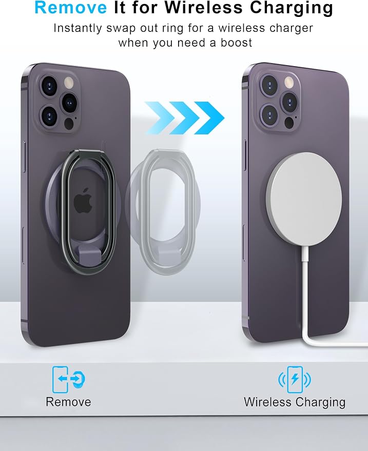 【2025 Upgraded】 Mag Safe Phone Ring Holder, SUPERONE Adjustable Magnetic Kickstand & Removable Phone Grip Compatible with Wireless Charging Only for iPhone 17 & 16 & 15 & 14 & 13 & 12 Series - Purple