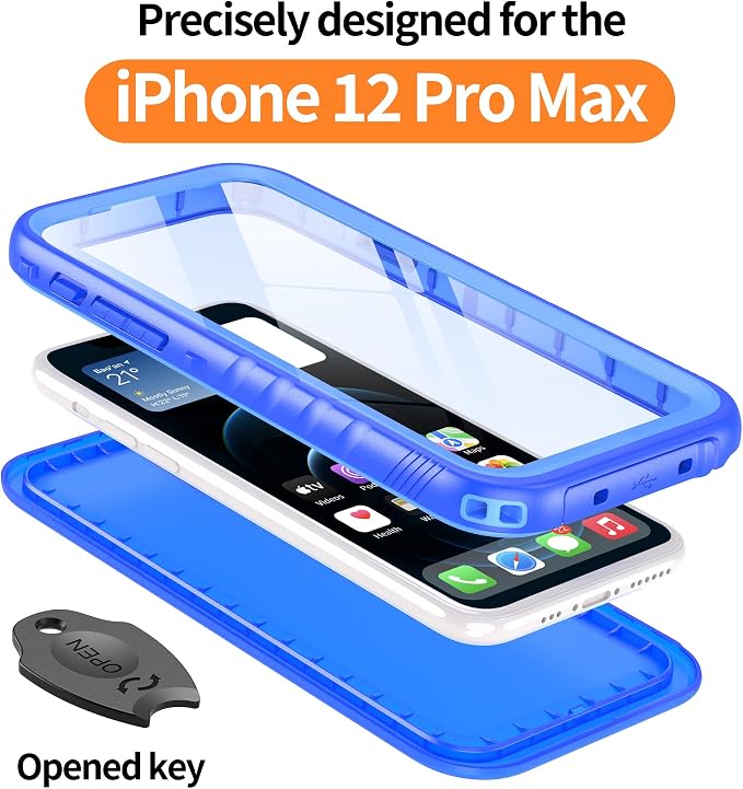 Cozycase Compatible with iPhone 12 Pro Max Waterproof Case - Full Body Rugged Dustproof Shockproof Cover Bumper Case with Built-in Screen Protector for iPhone 12 Pro Max 6.7 inch 2020 (Blue)
