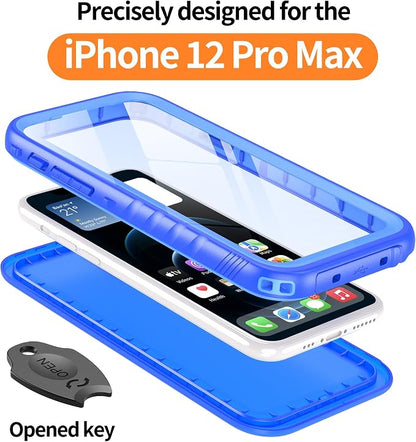 Cozycase Compatible with iPhone 12 Pro Max Waterproof Case - Full Body Rugged Dustproof Shockproof Cover Bumper Case with Built-in Screen Protector for iPhone 12 Pro Max 6.7 inch 2020 (Blue)