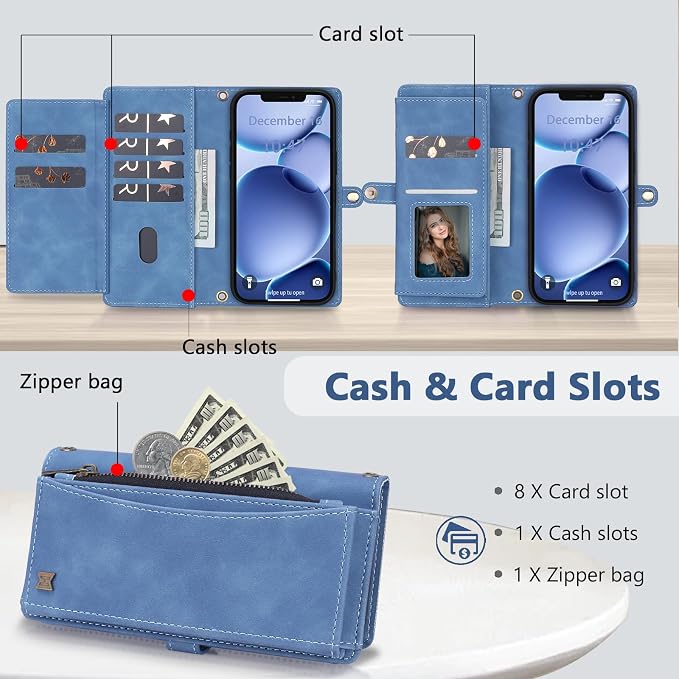 Wallet Case for iPhone 12 Pro Max with Card Holder/Crossbody Wallet/Strap| RFID Blocking | Magnetic | Kickstand | Detachable | PU Leather Phone Case for iPhone 12 Pro Max,6.7 in,Sky Blue