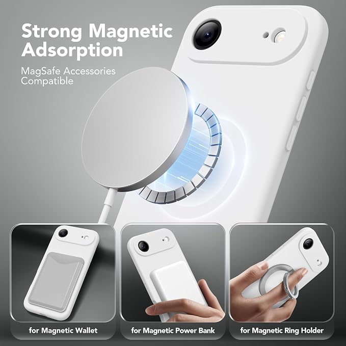 Magnetic for iPhone Air Case, Compatible with MagSafe, [Full Camera Protection][Screen Protector] Silicone Shockproof Protective Phone Case for iPhone 17 Air 6.5", White