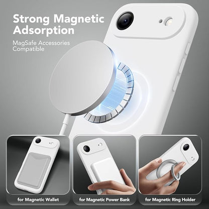 Magnetic for iPhone Air Case, Compatible with MagSafe, [Full Camera Protection][Screen Protector] Silicone Shockproof Protective Phone Case for iPhone 17 Air 6.5", White