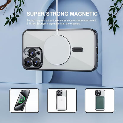 Misea Magnetic for iPhone 16 Pro Case Compatible with MagSafe [Never Yellowing] [Military Grade Drop Protection] Full Camera Lens Protector Plating Soft Clear Phone Case for Women 6.3", Black
