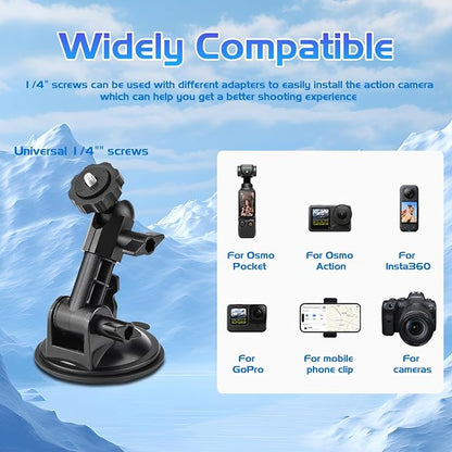 Pocket 3 Suction Cup Mount, Car Windshield Window Dash Holder Kit with Expansion Adapter for Insta360 X4 X5 X3 Go 3S for GoPro Max Mini Hero 13-7 Pocket 3 2 Action 5 Pro 4 Accessories