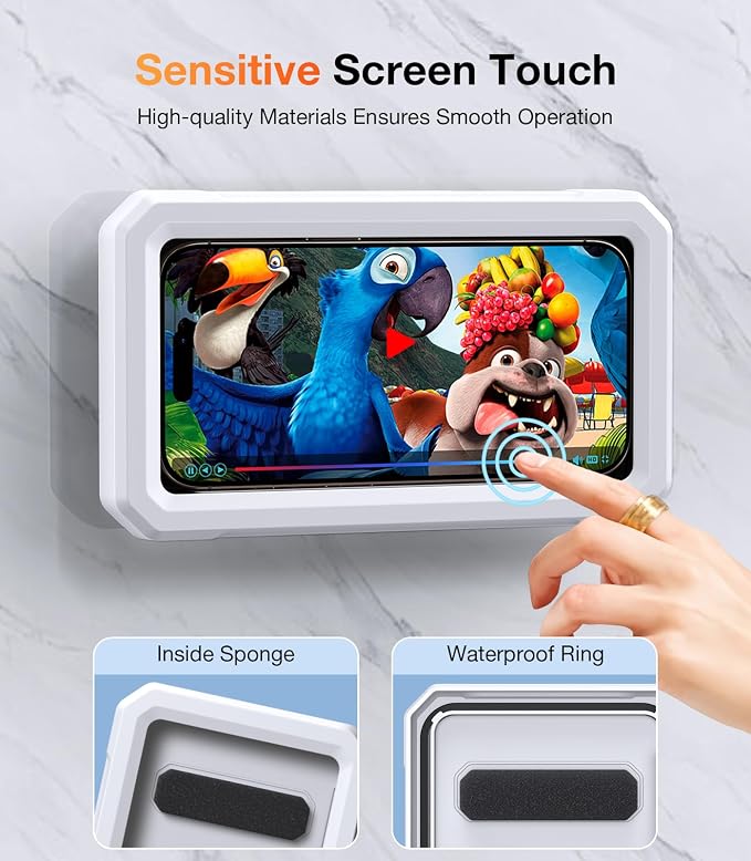 Coolpow Shower Phone Holder Waterproof Phone Holder for Shower Wall Waterproof【Anti-Fog】480°Adjustable Retractable Bathroom Phone Holder Mount Stand Water Proof Shower Case for iphone 4-7" Cellphones