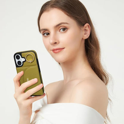Keallce Wallet Case for iPhone 16 Plus 6.7'', Flip Case with Card Slots, Ring Holder Kickstand, PU Leather Protective Folio Cover for Women, Green
