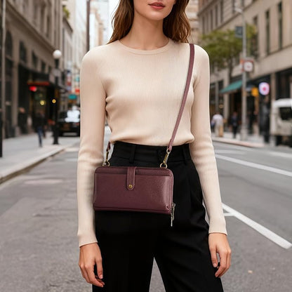 befen Leather Wristlet Wallet for Women Cell Phone Purse with Built in Wallet Vintage Leather Crossdody Bag Clutch Purse