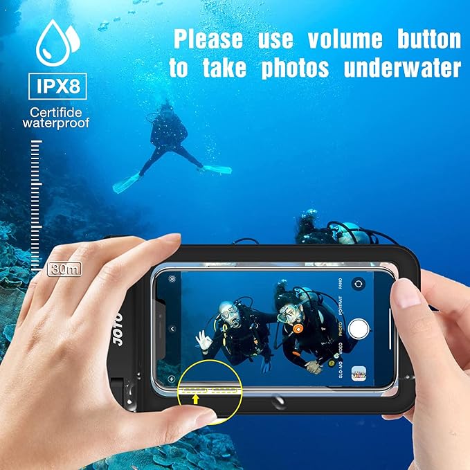 JOTO 6 Pack Universal Waterproof Phone Holder Pouch, IPX8 Underwater Case Cell Phone Dry Bag for iPhone 17 Air 16 15 14 13 Plus Pro Max, Galaxy S24 S23 S22 Note Pixel Up to 7.0" -Black & Clear