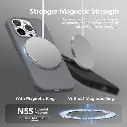 GONEZ Magnetic for iPhone 13 Pro Max Case, Compatible with MagSafe, [Screen Protector + Camera Lens Protector], Silicone Shockproof Anti-Scratch Protective Phone Case 6.7 inch, Dark Grey