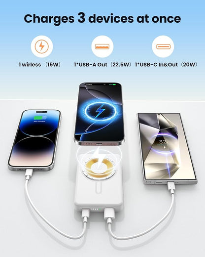 for Magsafe Portable Charger Power Bank, 12000mAh Magnetic Power Bank with 15W Wireless & 20W USB C Fast Charging, Ultra-Slim Battery Pack for iPhone 17/16/15/14/13/12 Series, Travel Essential