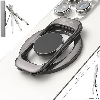 for MagSafe Magnetic Phone Grip Stand [Upgrade Dual-Hinge-Sided Magnets] Compatible with MagSafe Ring Gym Car Holder for iPhone 17/16/15/14/13/12 Pro Max Series Case All Phones (Black)
