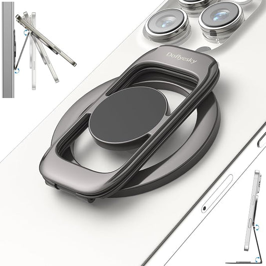 for MagSafe Magnetic Phone Grip Stand [Upgrade Dual-Hinge-Sided Magnets] Compatible with MagSafe Ring Gym Car Holder for iPhone 17/16/15/14/13/12 Pro Max Series Case All Phones (Black)