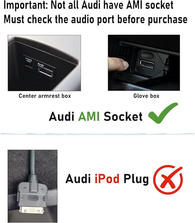 Bluetooth 5.0 Adapter Audio Receiver Compatible with Audi A3 A4 A5 A6 A7 S3 S4 Q3 Q5 Q7 Volkswagen VW 2G 3G 3G+ AMI MMI Port Cable Music Play Connector Works with Apple iPhone iPod Android Smartphone