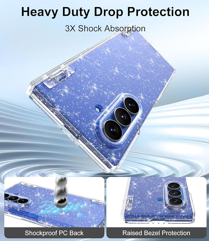 Btscase for Samsung Galaxy Z Fold 7 Case,Built in Front Screen Protector,Gold Glitter Marble Pattern Hard PC Slim Shockproof Full Body Drop Protective Case for Galaxy Z Fold 7 5G, Clear Glitter