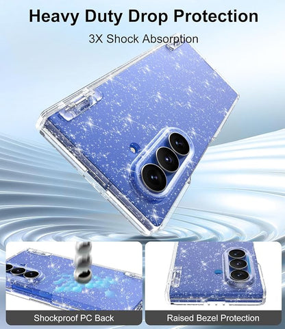 Btscase for Samsung Galaxy Z Fold 7 Case,Built in Front Screen Protector,Gold Glitter Marble Pattern Hard PC Slim Shockproof Full Body Drop Protective Case for Galaxy Z Fold 7 5G, Clear Glitter