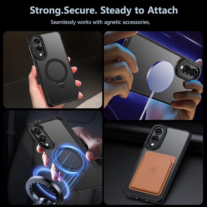 for Samsung Galaxy S25 Edge Case, Magnetic Adjustable Ring Stand [Fit for Magsafe], [Military-Grade Shockproof Protection] Phone Case with Kickstand&Ring Holder (Black)