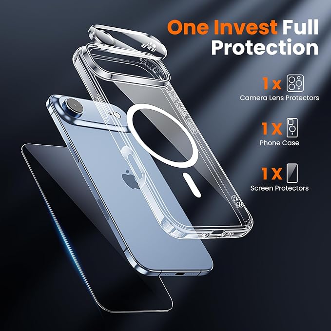3 in 1 for iPhone Air Case Clear,Fits MagSafe, Not Yellowing, Screen Protector*1 Camera Lens Protector*1, Military-Grade Protection for Phone Cover 6.5 inch