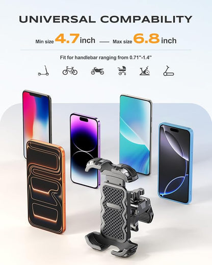 Zewdov Motorcycle Phone Mount [Secure Grip][Anti-Drop], Upgrade Bike Phone Holder [1s Stable Lock], 360° Rotatable Phone Holder for Mountain Bike/ATV, Fits for iPhone/Samsung 4.7-6.8", Clamp Mount